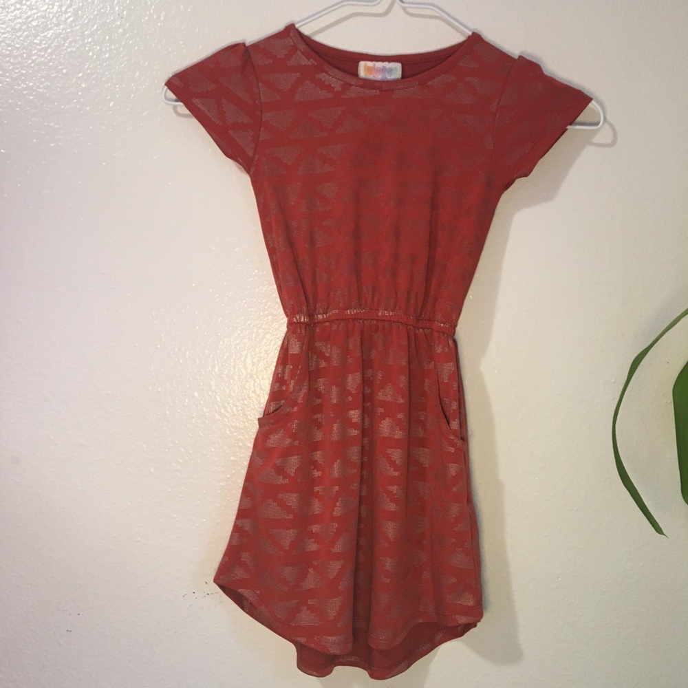 LulaRoe kids Red with Gold triangles Romper